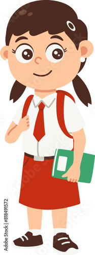 Back to school girl avatar illustration, Primary school student in uniform holding books