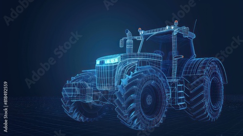 A blue tractor with a bright light on it