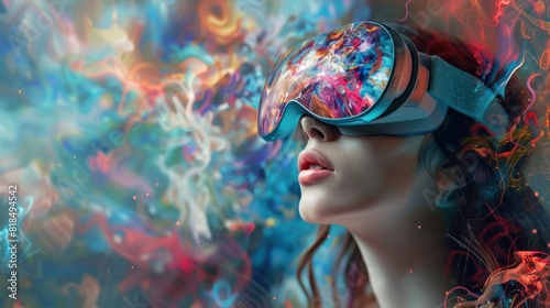 Woman wearing colorful VR goggles