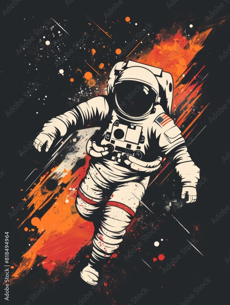 Fototapeta premium Flat style T-shirt design featuring an astronaut, presented as a vector graphic
