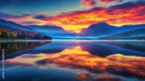 Tranquil Sunset Overlooking a Mountain Lake. Tranquil Mountain Lake at Sunset © ASGraphicsB24