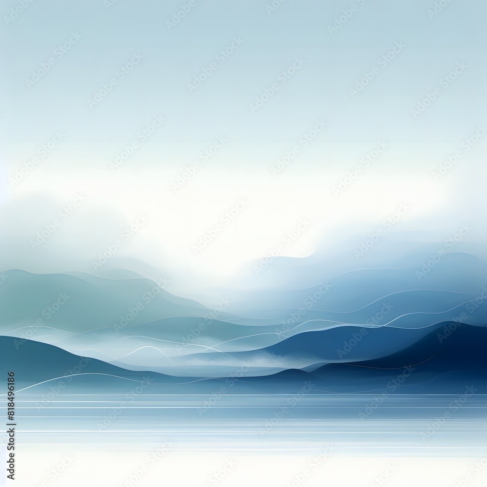 Line drawing of a sea of mist in blue tones showing the sea.