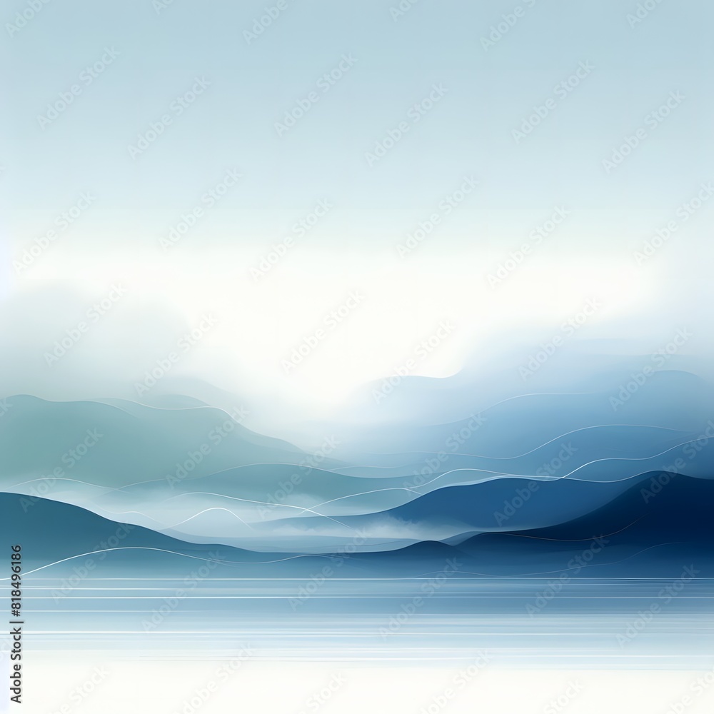 Obraz premium Line drawing of a sea of mist in blue tones showing the sea.