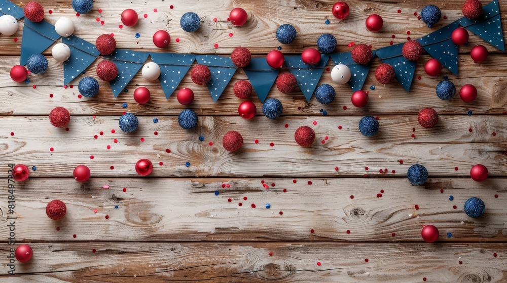 Fourth of July with patriotic decor, American flags, and festive backyard celebration.