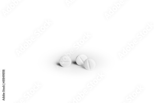 Three white generic pills next to each other on white background.