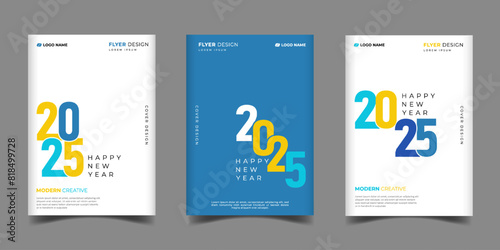 set of 2025 Happy new year colorful business cover background.suitable for presentation,calendar,poster,greeting card,annual report corporation design