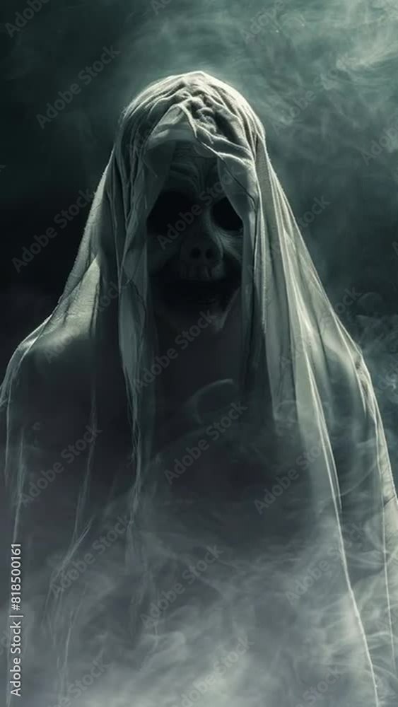 Scary ghost on dark background. Fear and depression concept. Dark smoke background. Scary ghost on dark background. Fear and depression concept. Dark smoke background.