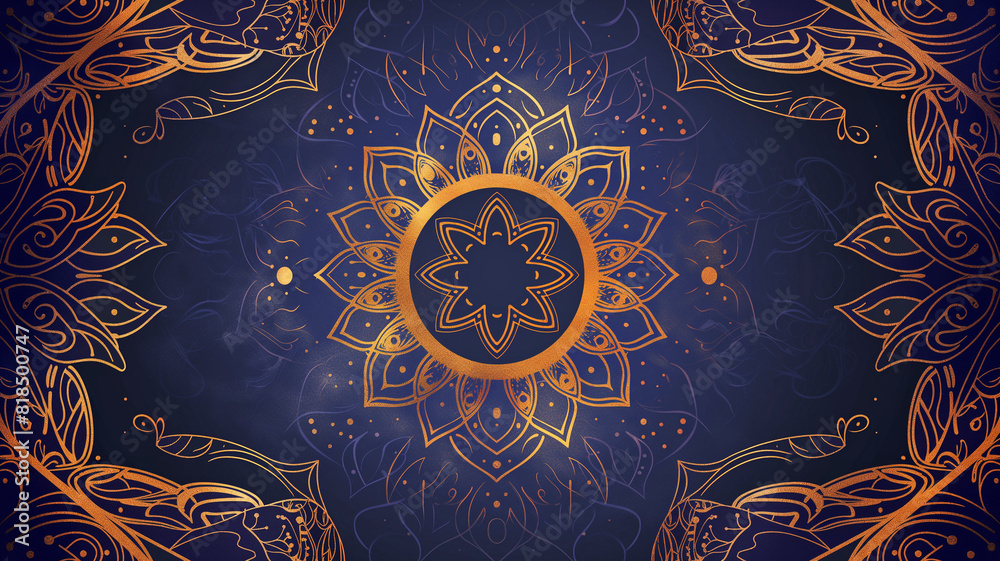 Naklejka premium Luxury mandala illustration design with blue golden print pattern Arabic Islamic vector design