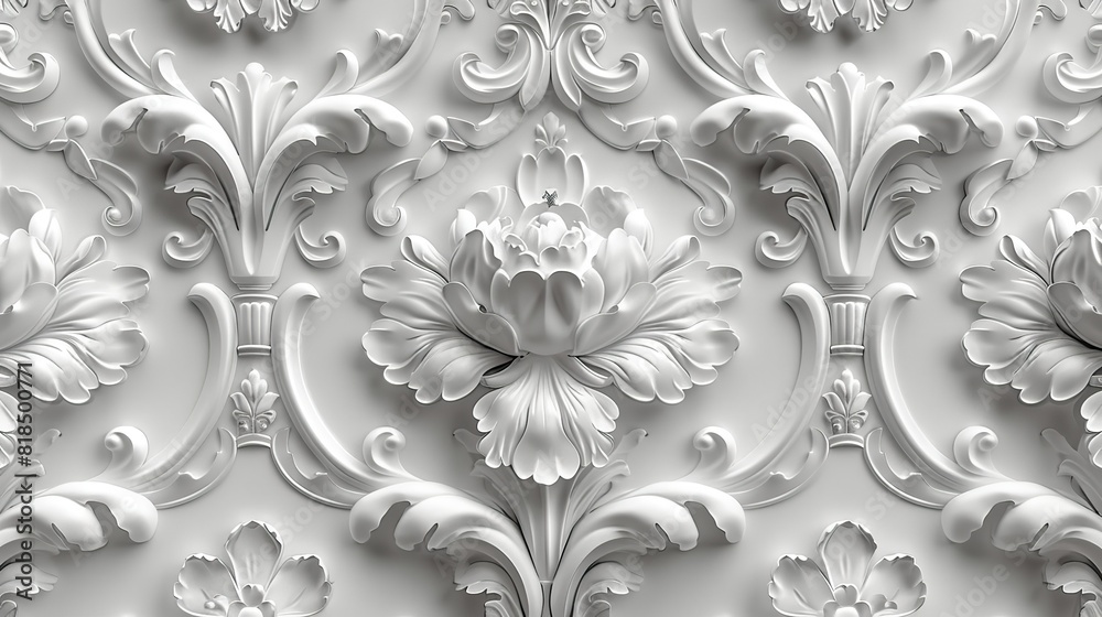white damask wallpaper with floral patterns.illustration