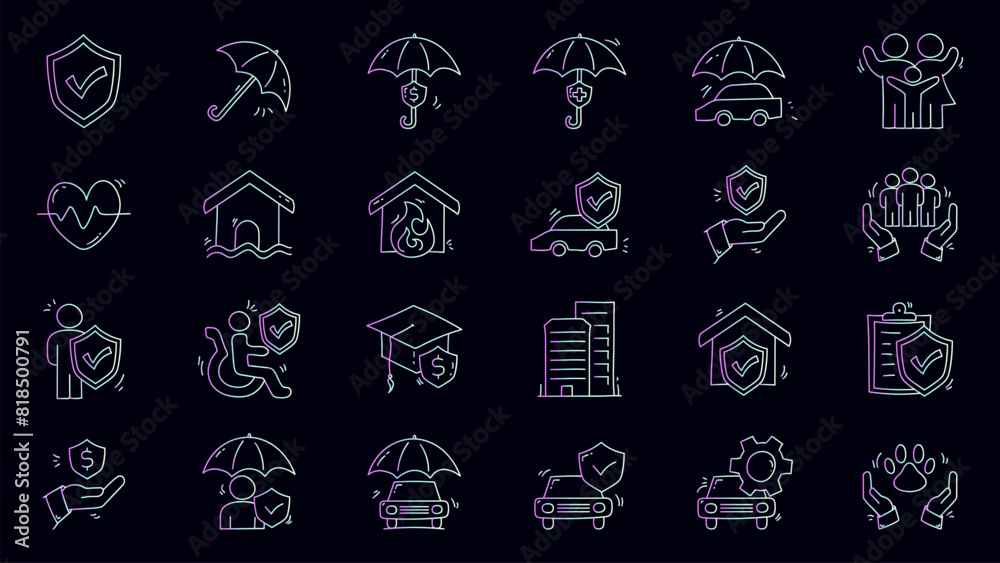 Set of insurance gradient icon design