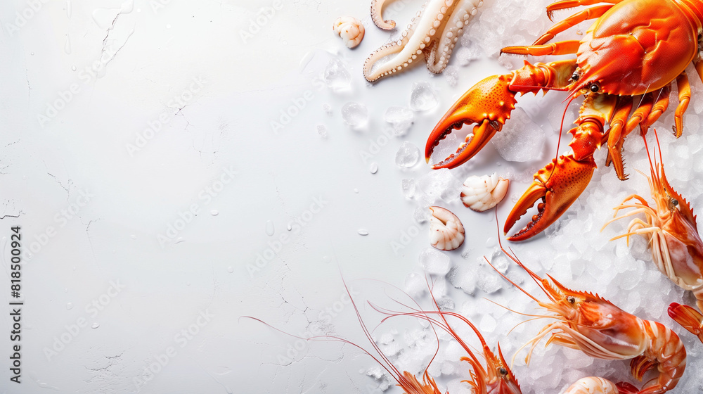 A banner template featuring a variety of fresh seafood, copy space on center for advertise A banner template featuring a variety of fresh seafood, copy space on center for advertise