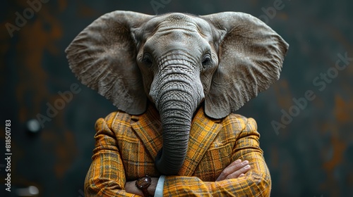 elephant dressed in a classy suit standing as a successful leader and a confident gentleman fashion portrait of an anthropomorphic animal posing with a charismatic.illustration