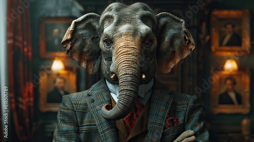 elephant dressed in a classy suit standing as a successful leader and a confident gentleman fashion portrait of an anthropomorphic animal posing with a charismatic.stock immage