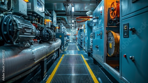 Wallpaper Mural Detailed view of an oil pipeline compressor station, with large machinery and control panels Torontodigital.ca