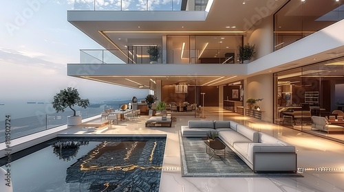 Luxury villa, extreme luxury, magnificent and domineering, perfect layout. Generative AI. photo