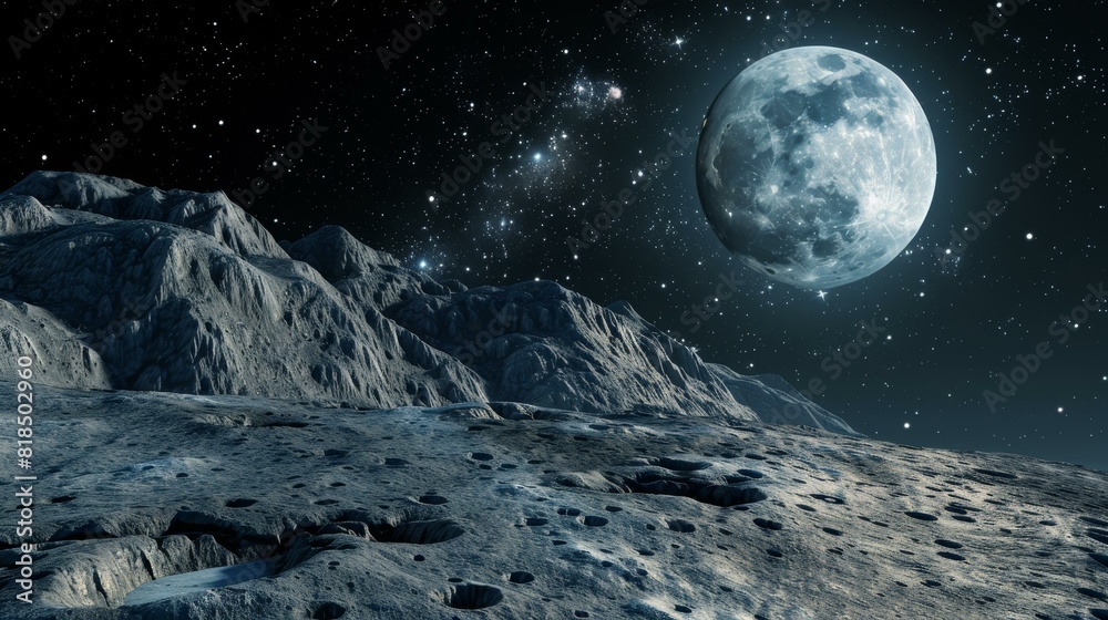 Obraz premium Moonlit night showcasing stars and distant galaxies.