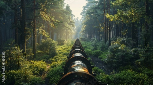 Gas pipeline running through a forest, blending with the natural surroundings photo