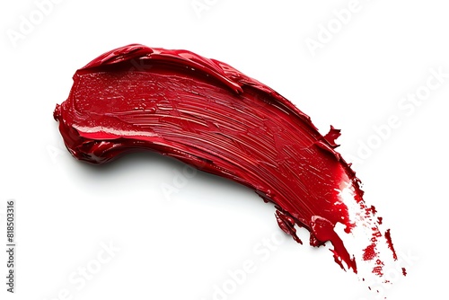 Ultra Realistic Single Stroke of Red Lipstick Isolated on a White Background, Showcasing Rich Color and Smooth Texture