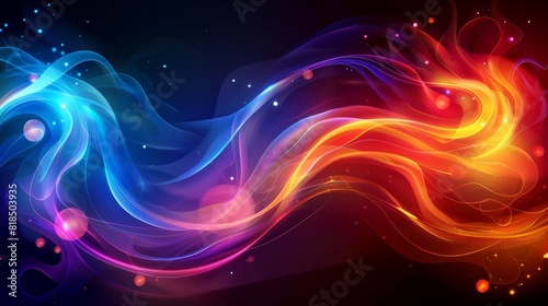 Vivid and Dynamic Abstract Colorful Wave Design - Bright Blue and Red Flowing Light Patterns with Dark Background Imagery