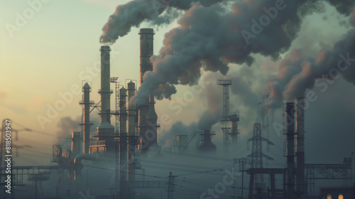 Harmful effects of chemical pollution on the environment. Thick and dark smoke creates an atmosphere of environmental pollution