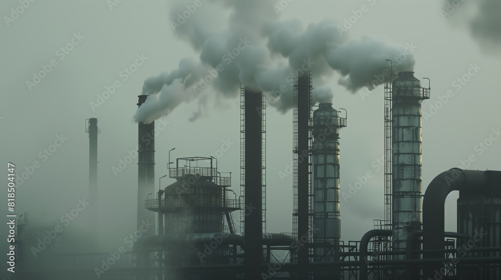 Close-up of thick gray smoke billowing from old industrial pipes. The concept of air pollution. Destruction of the ozone layer, greenhouse effect