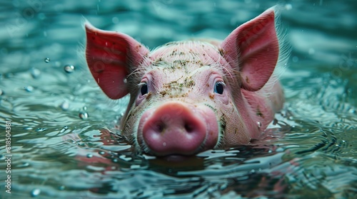 pink piggy bank sinks underwater drowning to the bottom of sea water concept of investment failure financial risk debt problem bankruptcy economy crisis.llustration graphic