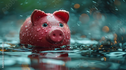 pink piggy bank sinks underwater drowning to the bottom of sea water concept of investment failure financial risk debt problem bankruptcy economy crisis.stock immage