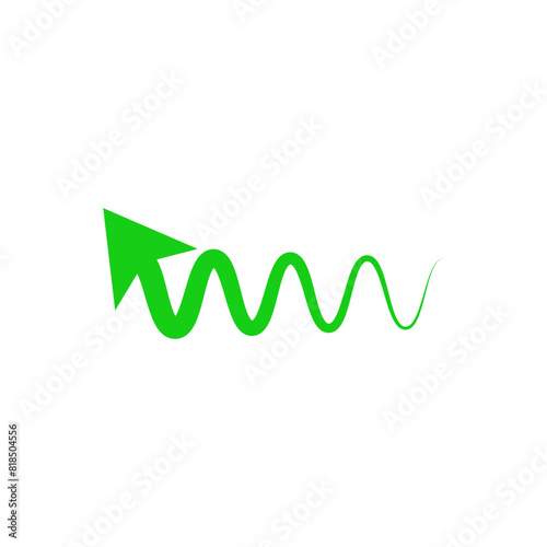 Hand draw arrow line marking with green marker isolated on white background. Line curved arrow. Line doodle arrow icon.