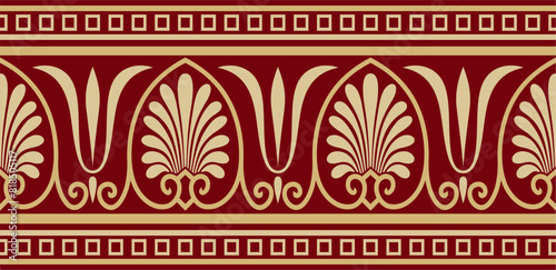 Vector gold and red seamless classic greek ornament. Endless European pattern. Border, frame Ancient Greece, Roman Empire