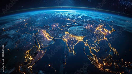 Fototapeta Naklejka Na Ścianę i Meble -  digital world globe centered on south east asia concept of global network and connectivity on earth data transfer and cyber technology information exchange.stock photo