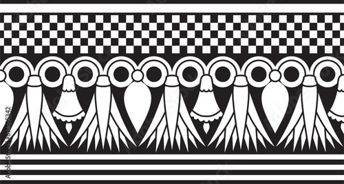 Vector monochrome seamless Egyptian border. Endless black Ornaments of Ancient Egypt. Geometric African frame.