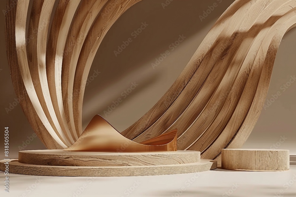 3D background, podium display. beige banner backdrop with light and shadow. Product promotion Beauty cosmetic, nature wooden panel with gold stand. Studio empty Minimal 3D render. generative ai. 3D background, podium display. beige banner backdrop with light and shadow. Product promotion Beauty cosmetic, nature wooden panel with gold stand. Studio empty Minimal 3D render. generative ai.