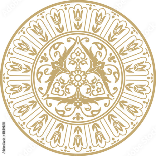 Vector golden round Turkish ornament. Ottoman circle, ring, frame.