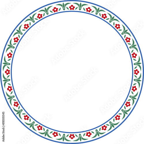 Vector colored round Turkish ornament. Endless Ottoman national border, frame, ring