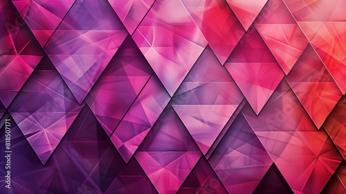 A modern  abstract background of overlapping triangles with a gradient blending from violet to red.