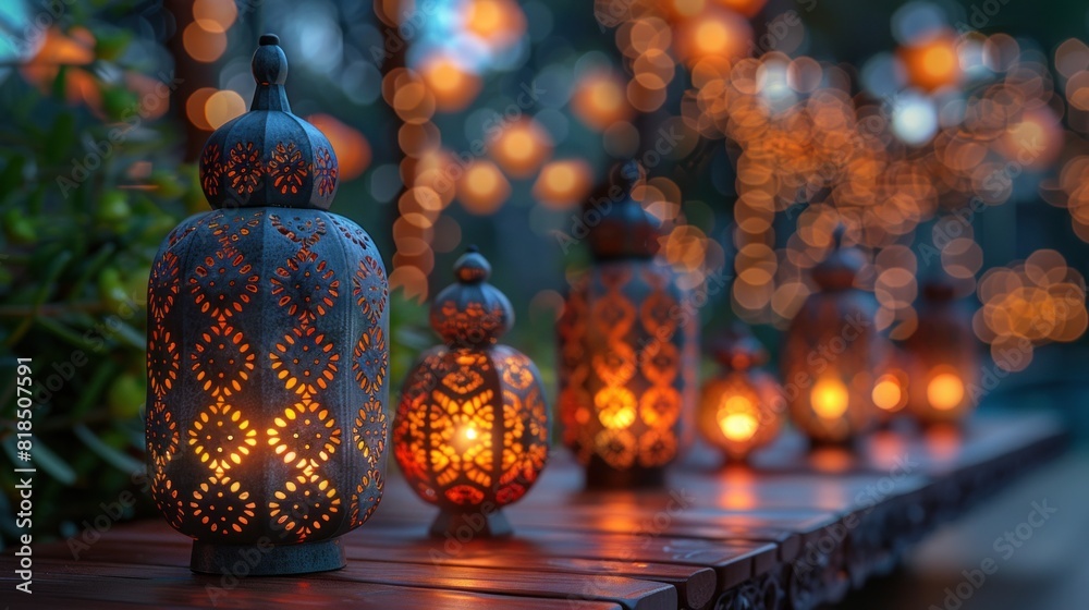 Arabic festival lanterns on a minimalist table Arabic festival lanterns on a minimalist table