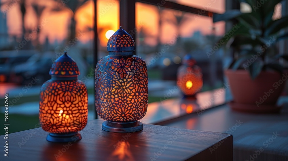 Arabic festival lanterns on a minimalist table