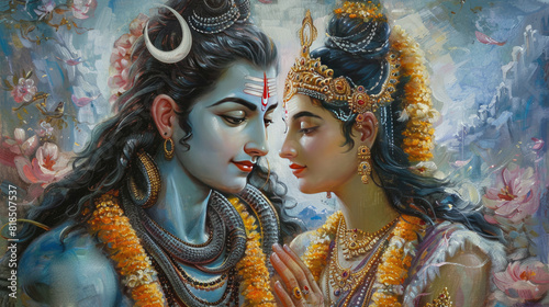 Lord Shiva and parvathy oil painting and abstract style