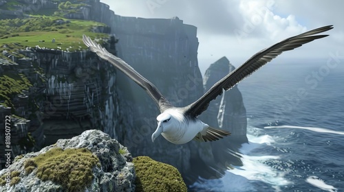 majestic albatross landing on rugged cliff wings outstretched realistic 3d render