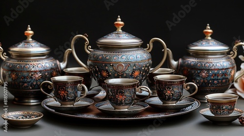 Elegant Arabic tea set on a plain background for a festival