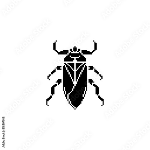 Beetle pixel art bug insect pest icon emoji, isolated vector illustration. Element design for stickers, embroidery, mobile app. Video game sprite. Insect repellent logo.
