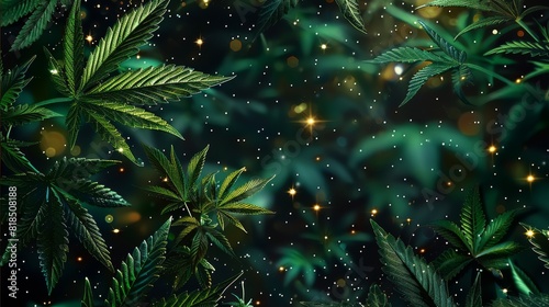 Cannabis leaves in space  stars background. Generative AI.