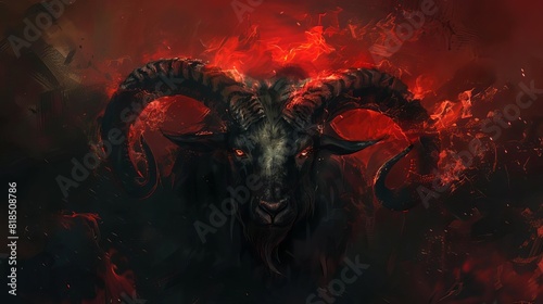 demon ram portrait baphomet goat lucifer horned devil belzebu fiery inferno background dark fantasy concept digital painting