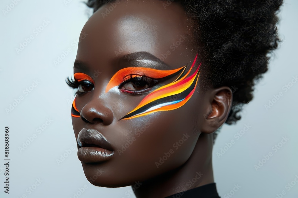 Model showcasing a bold and trendy makeup look Model showcasing a bold and trendy makeup look