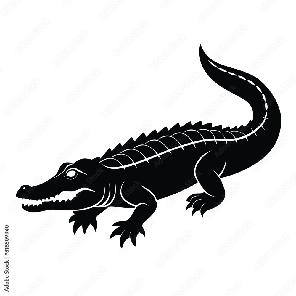 crocodile silhouette black on white background -vector illustration crocodile silhouette black on white background -vector illustration
