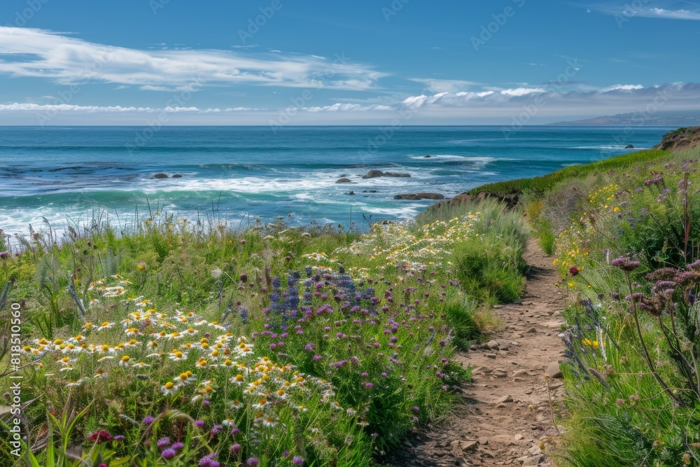 Coastal Cliffside Path with Wildflowers
