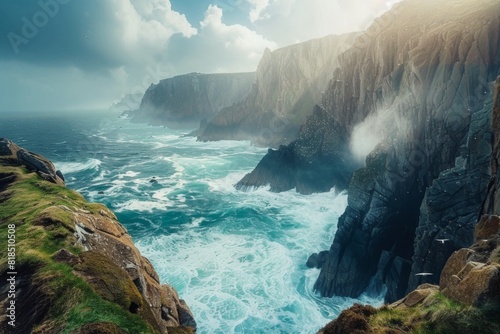 Dramatic Cliffs Overlooking Stormy Sea photo