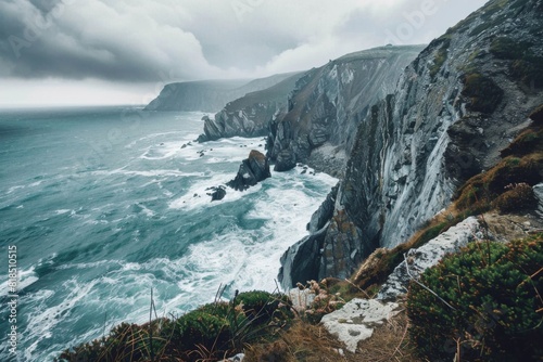 Dramatic Cliffs Overlooking Stormy Sea