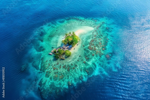 Aerial View of Tropical Island and Coral Reef