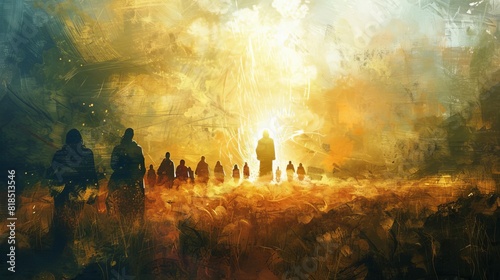risen jesus appearing to disciples in radiant light easter morning biblical scene digital painting